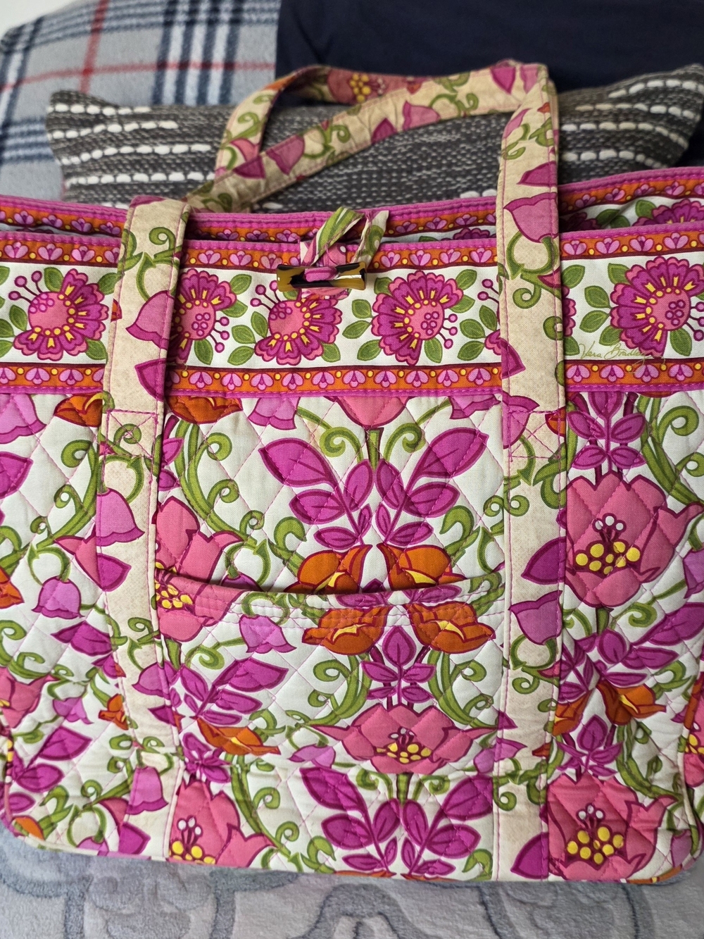 Vera Bradley Pink, Green & Orange Quilted Floral Tote